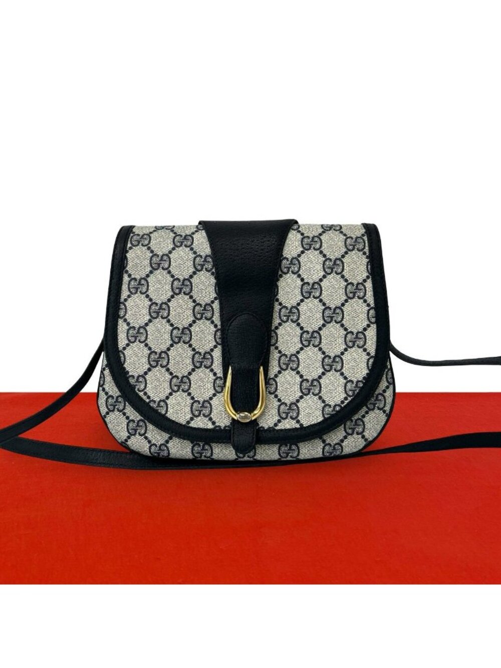 Gucci Vintage GG Logo Pattern Leather Mini Shoulder Bag Crossbody Pochette Navy - Picture 1 of 10
